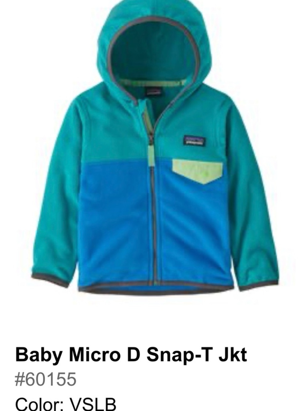 Patagonia Baby Microfleece Hoodie - Teal, Blue & Lime (Brand New w/ Tags)